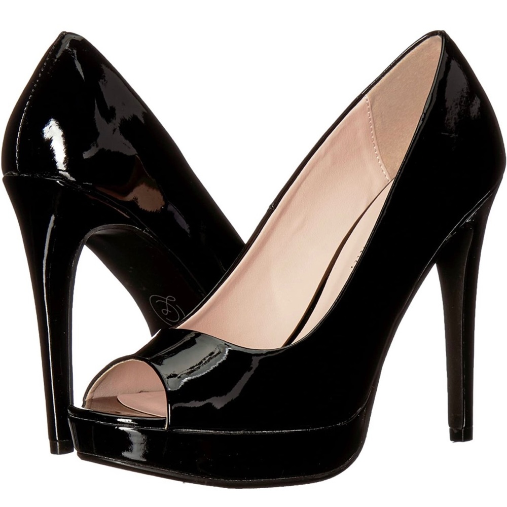 Women’s Chinese laundry peep toe stiletto heels black patent 8.5